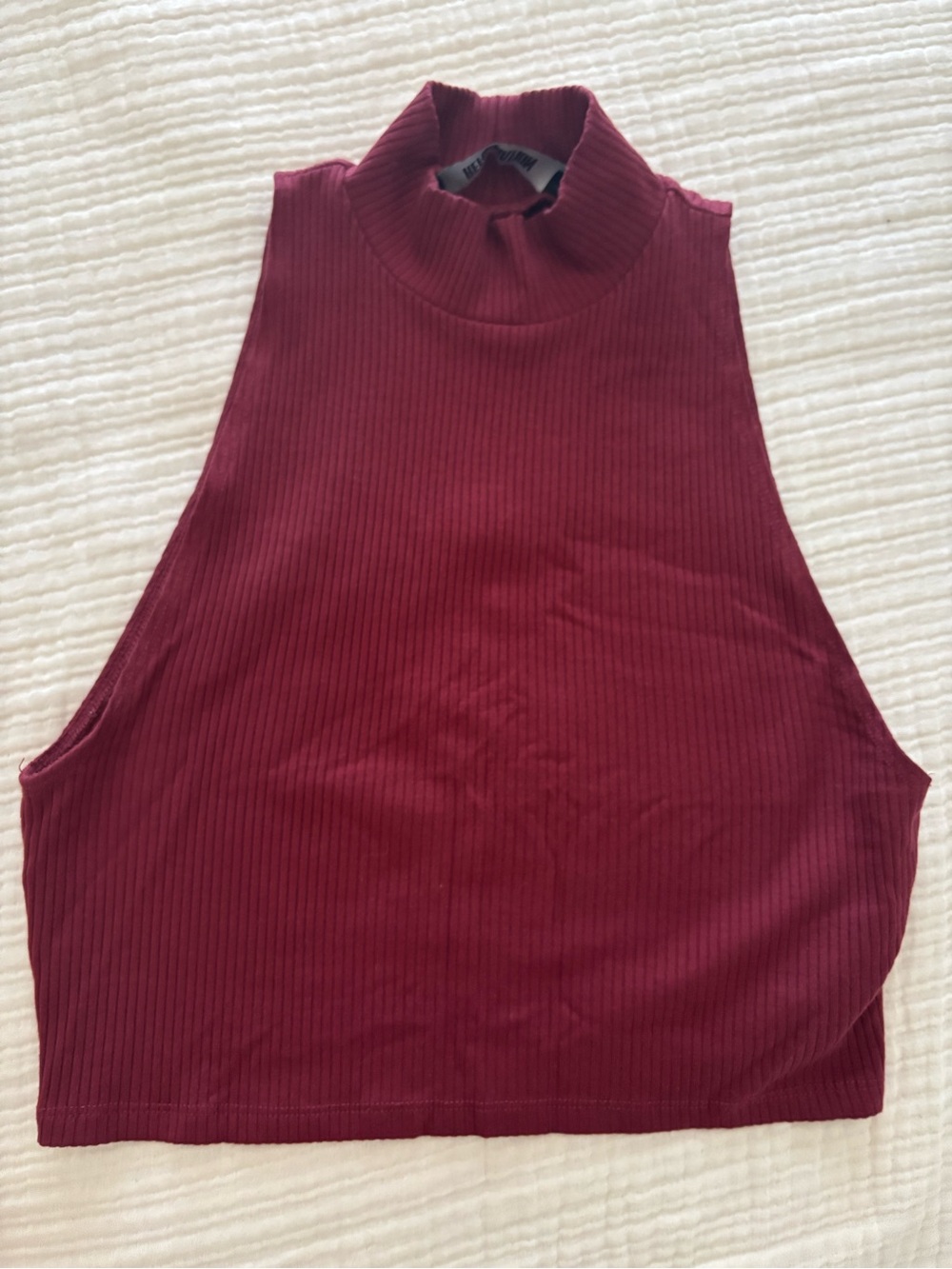 Sleeveless Ribbed Mock Neck Crop Top - Burgundy